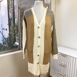 Skies Are Blue NWT Chunky Textured Geometric Knit Longline Cardigan, Size Small